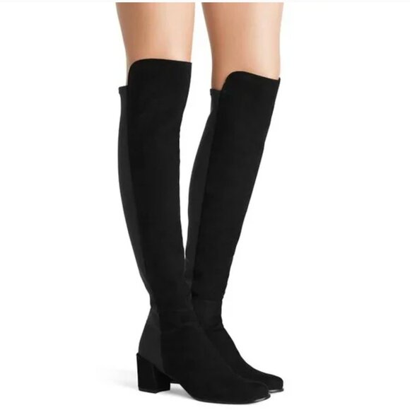 Stuart Weitzman Black Above The Knee Suede Microstretch City Block Boots sz 7.5 - Picture 7 of 9